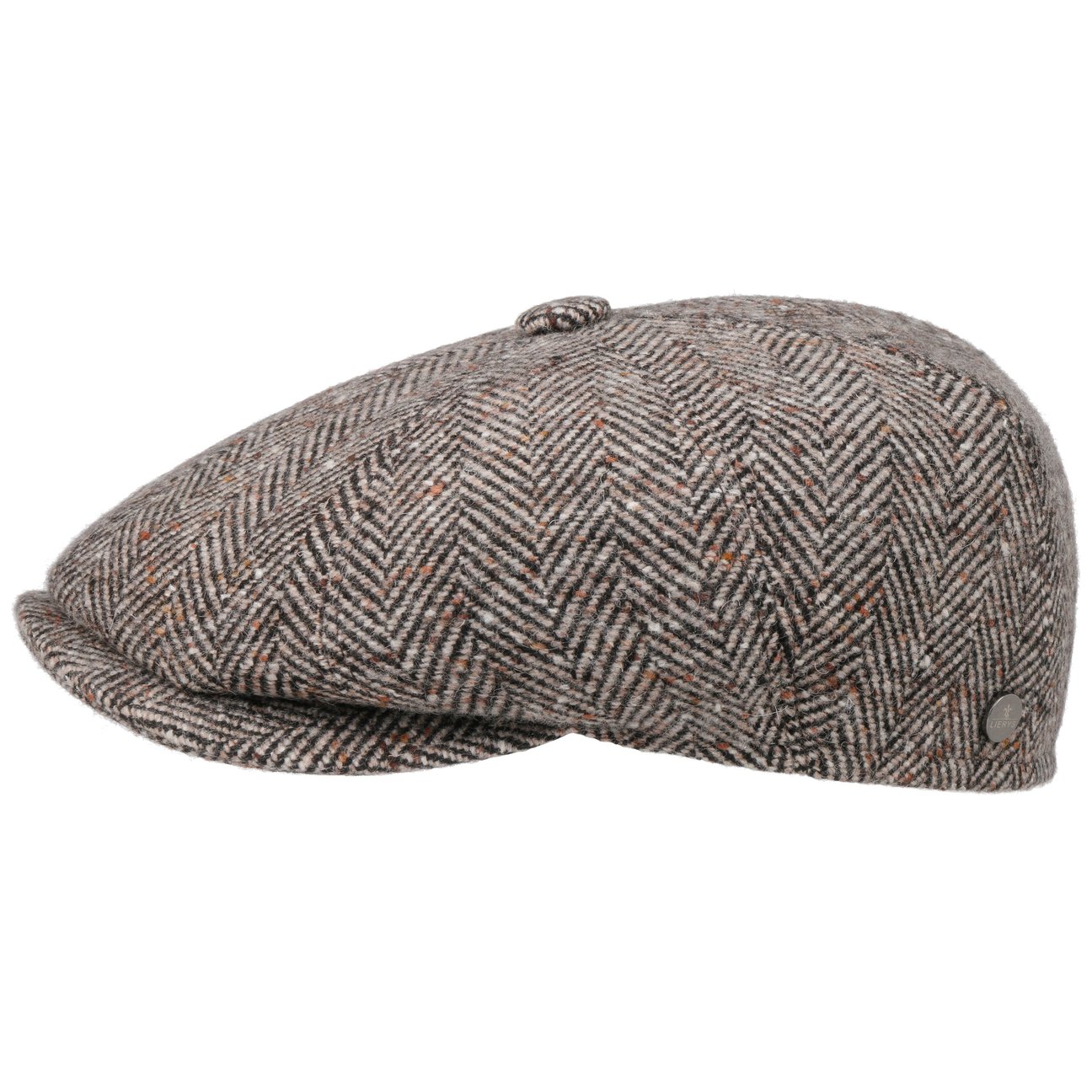 Lierys Men's Dark Beige Herringbone Flat Cap By