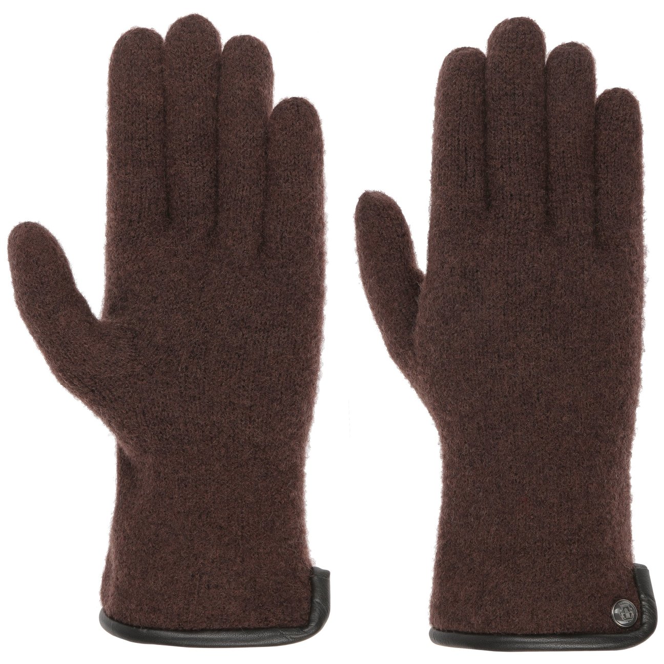Roeckl Women's Brown Milled Wool Gloves With Leather By