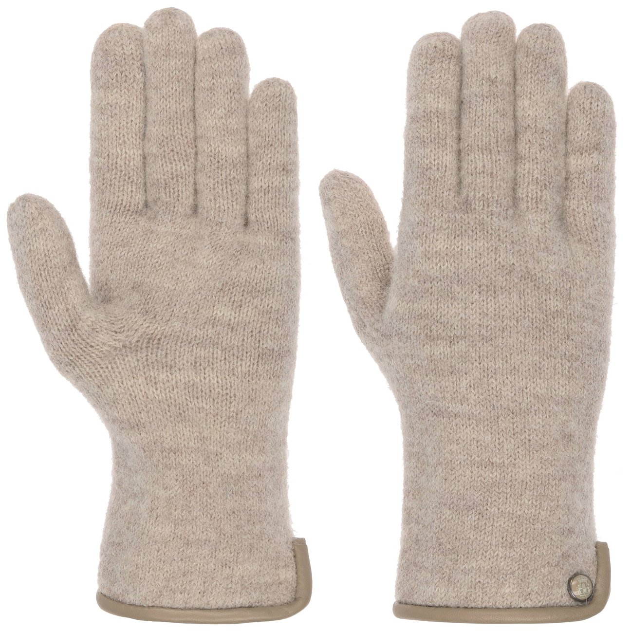Roeckl Women's Beige Milled Wool Gloves With Leather By