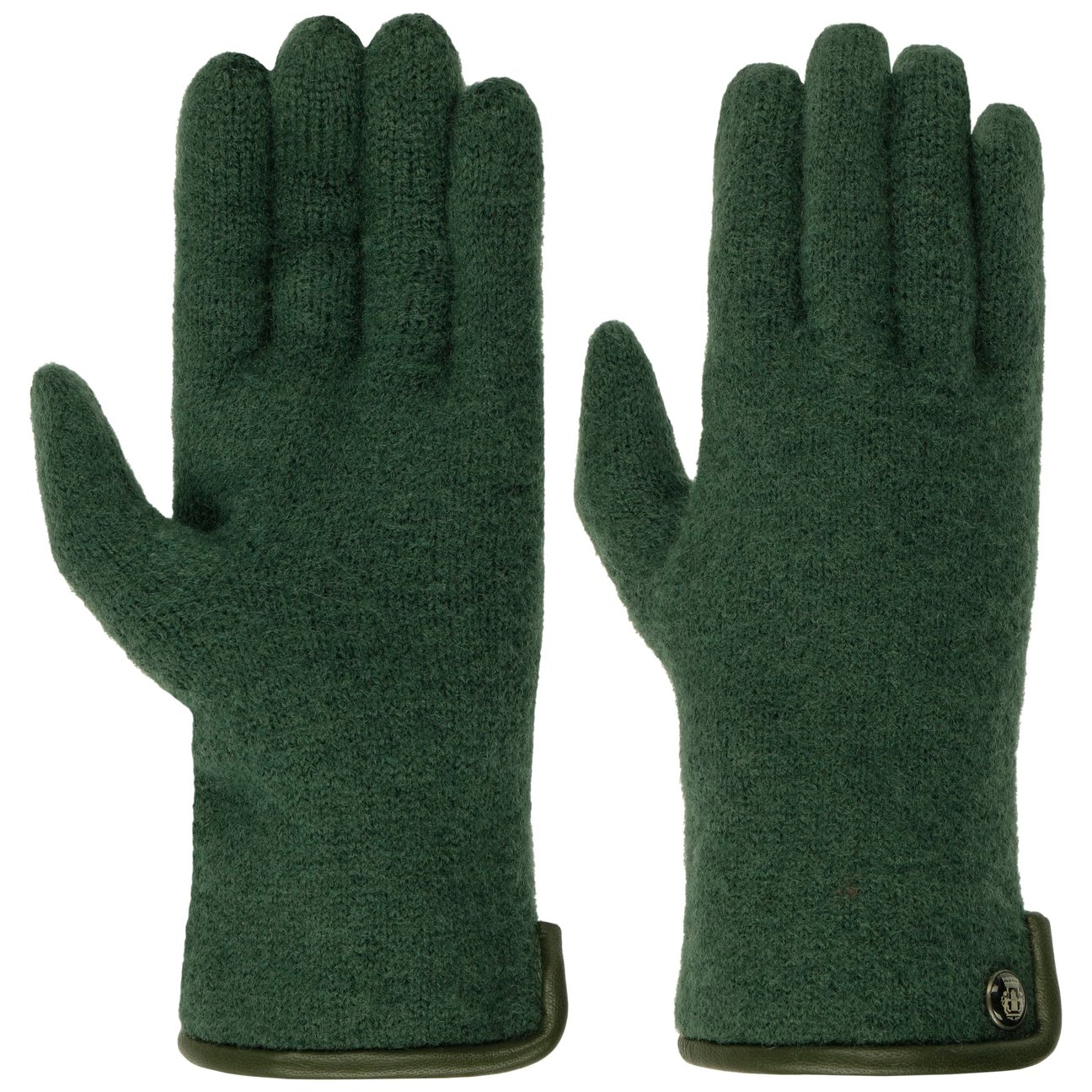 Roeckl Women's Dark Green Milled Wool Gloves With Leather By