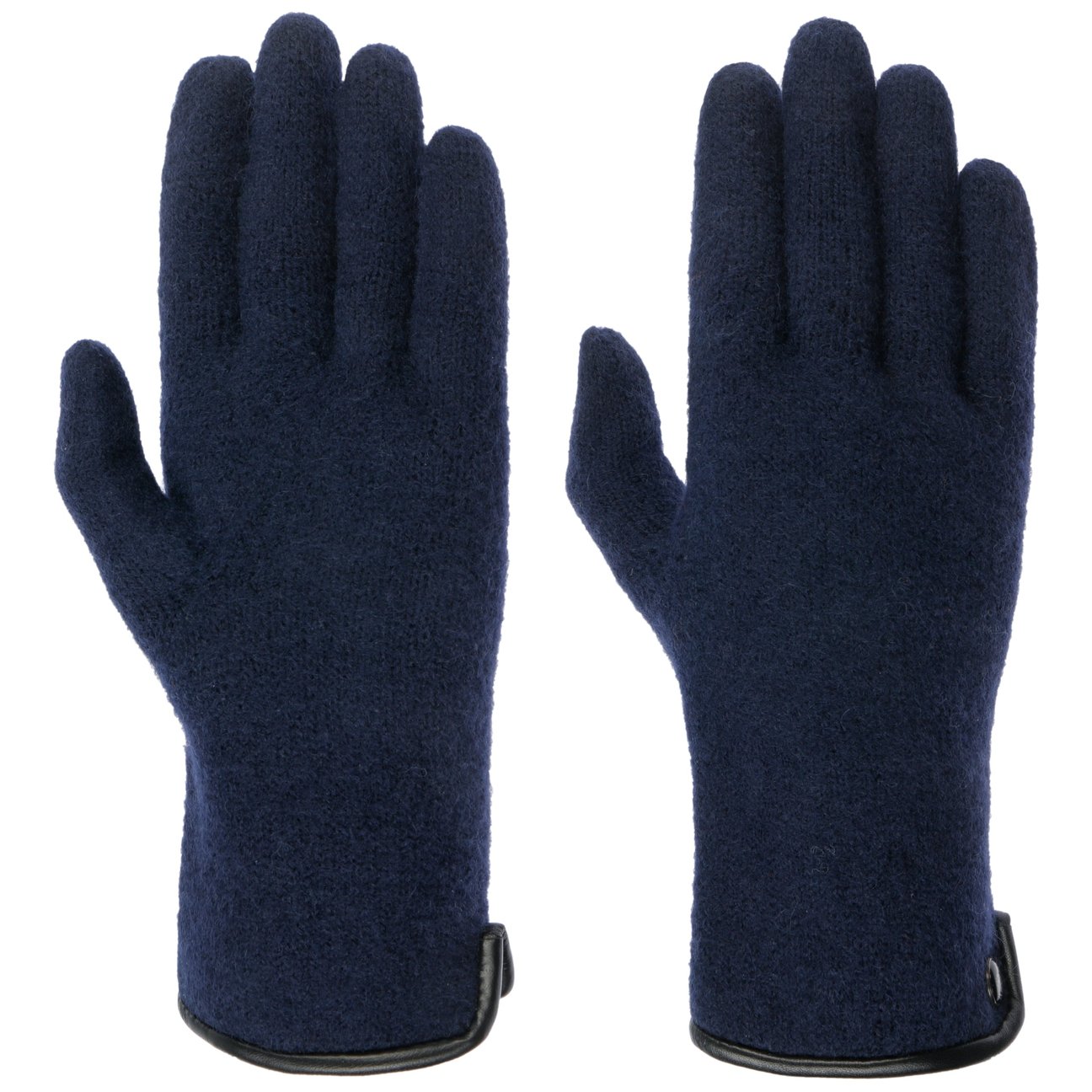 Roeckl Women's Blue Milled Wool Gloves With Leather By