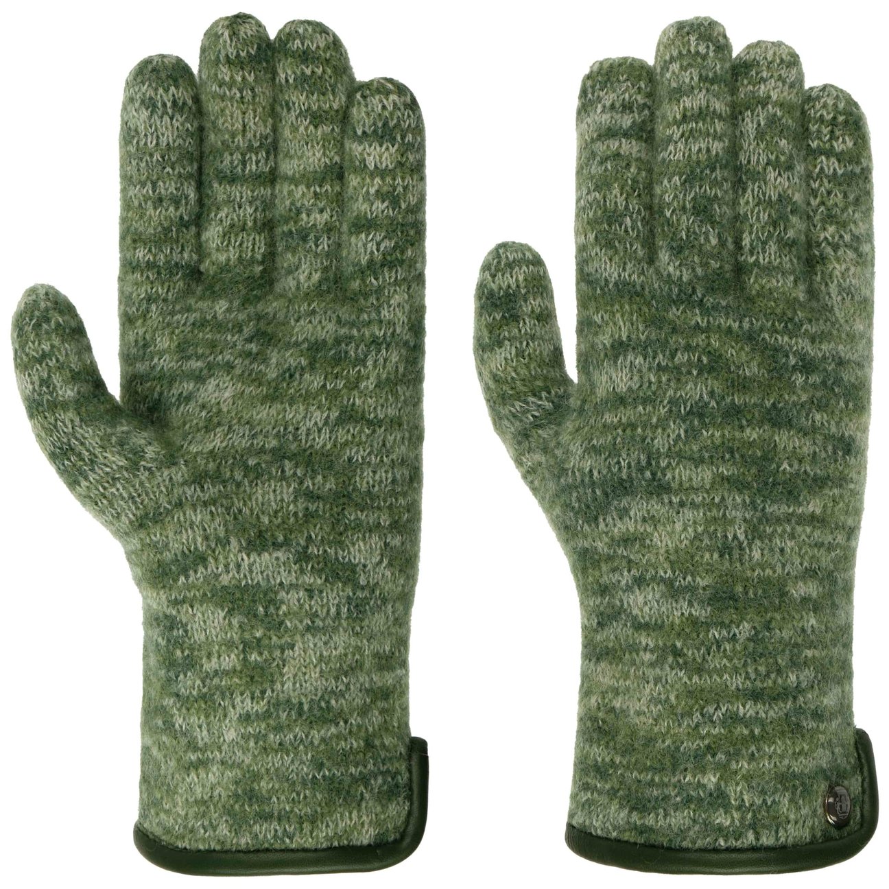 Roeckl Women's Green-Mottled Milled Wool Gloves With Leather By