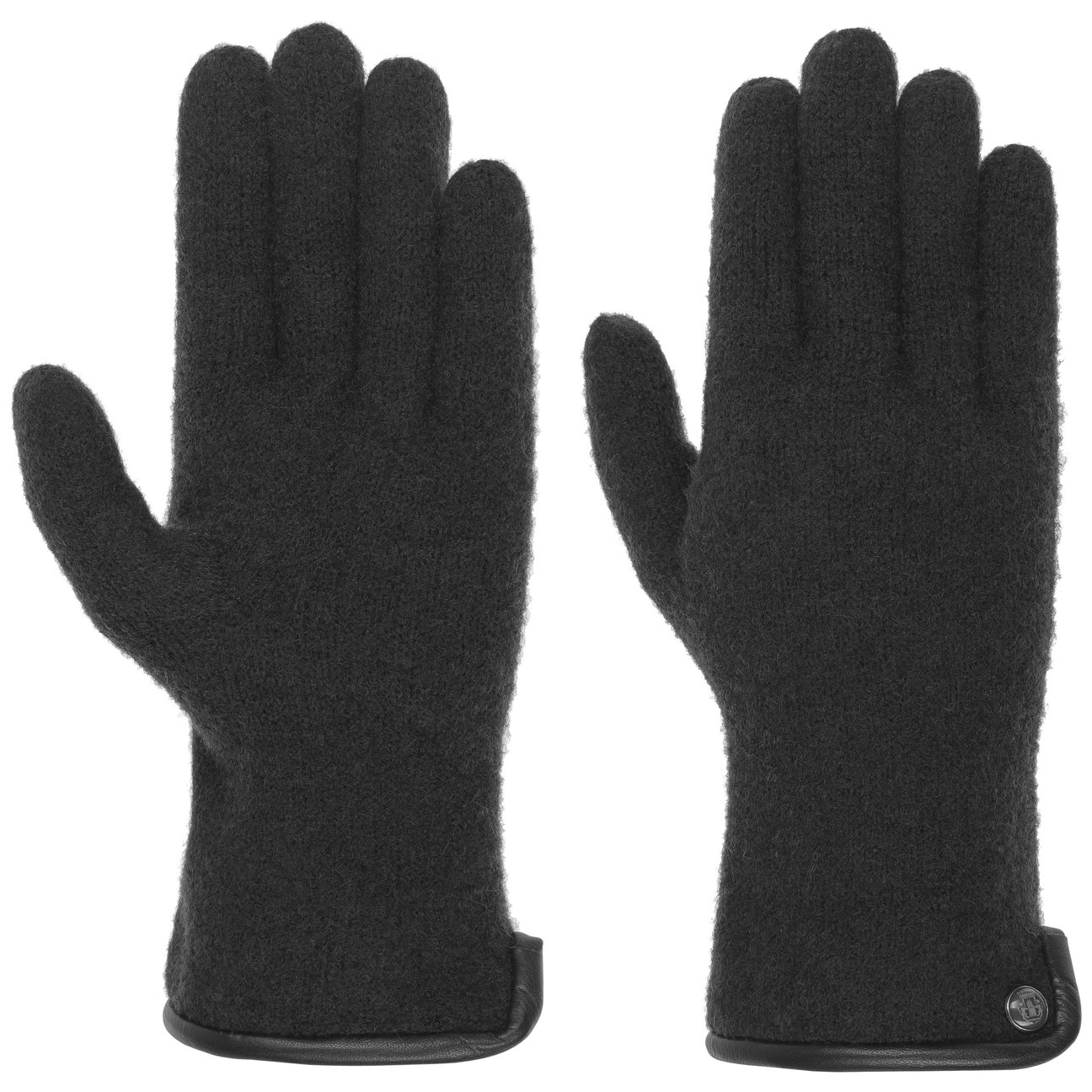 Roeckl Women's Black Milled Wool Gloves With Leather By