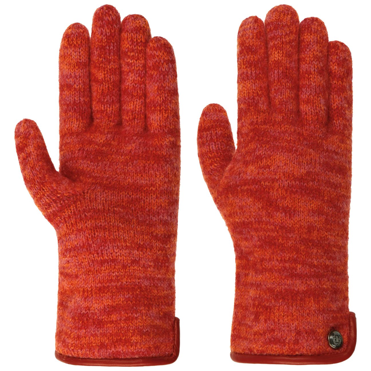 Roeckl Women's Red-Mottled Milled Wool Gloves With Leather By