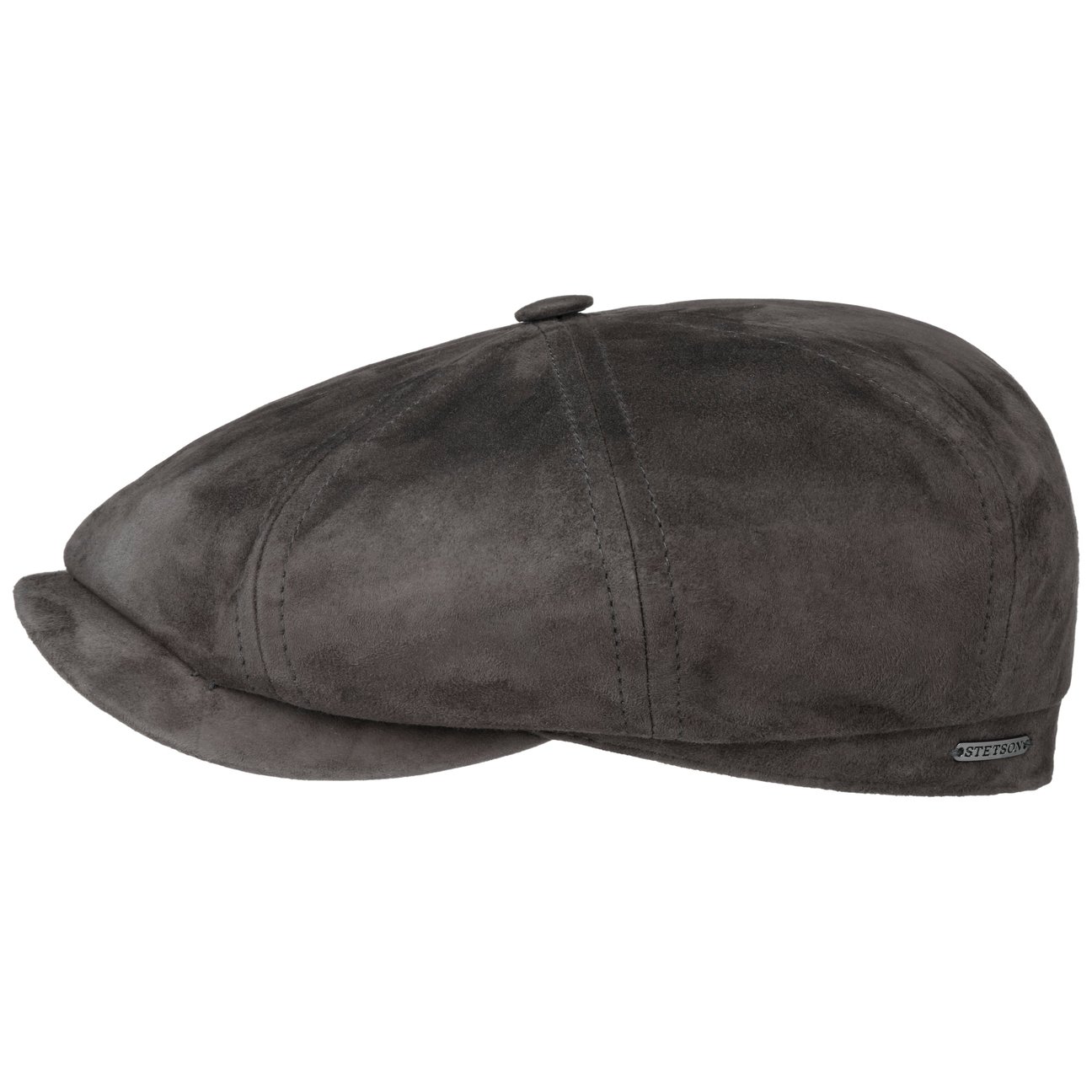 Stetson Anthracite Hatteras Goat Suede Flat Cap By
