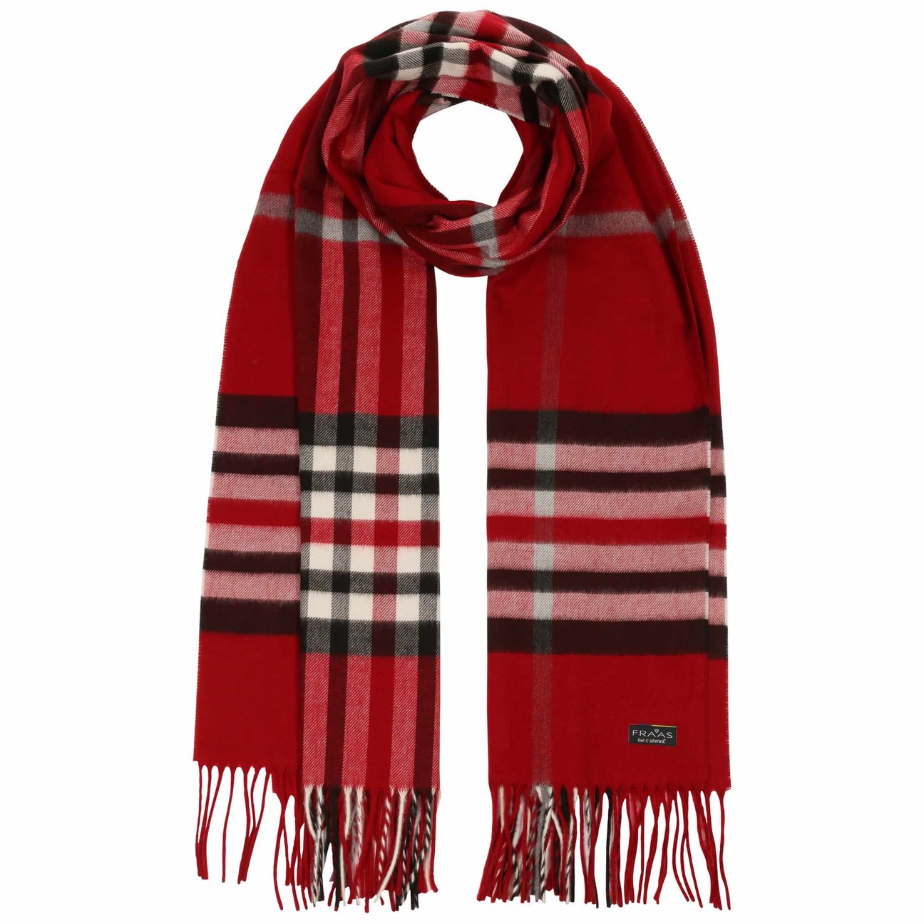 Fraas Women's Dark Red Cashmink Oversized Fringed Scarf By
