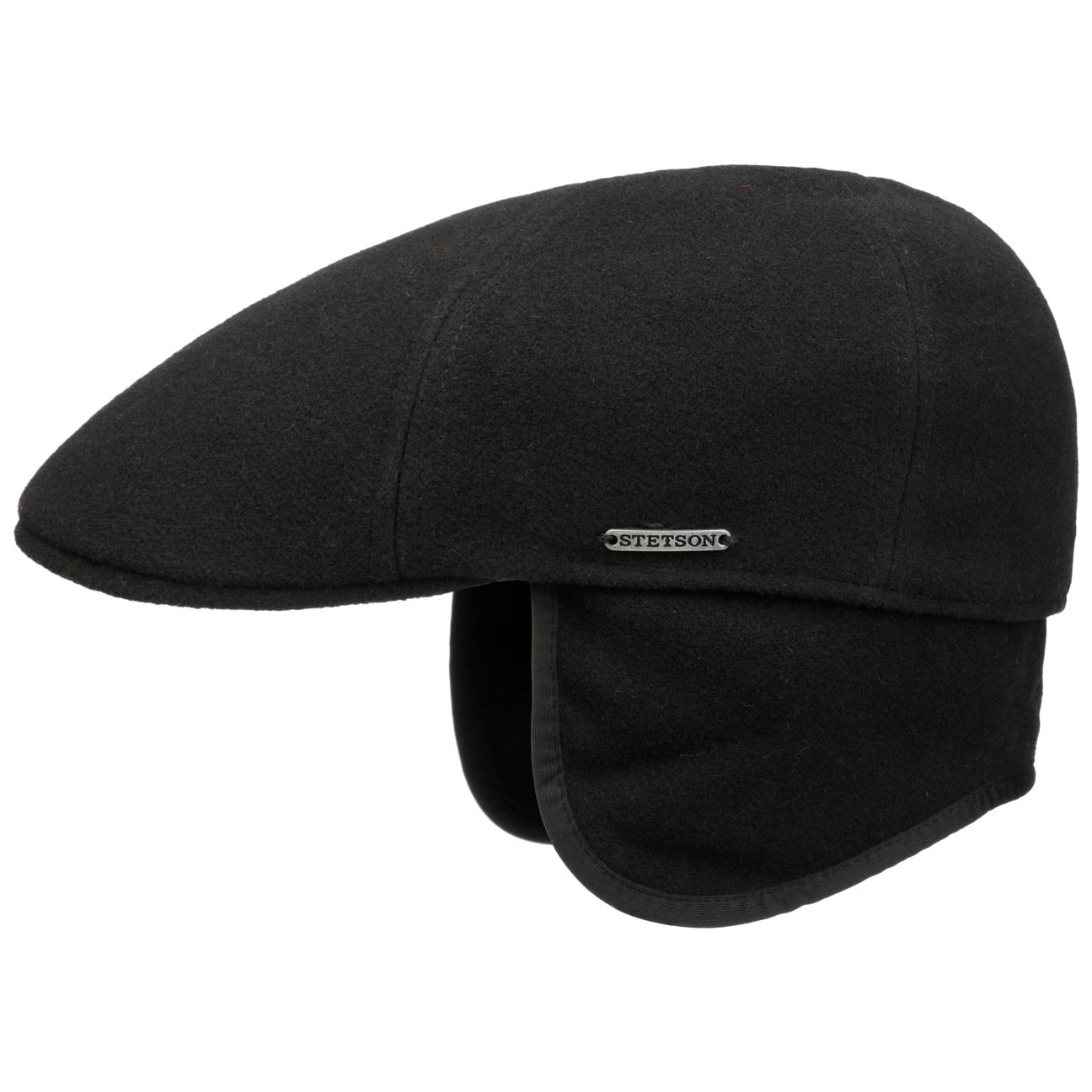 Stetson Black Texas Wool Earflap Flat Cap By
