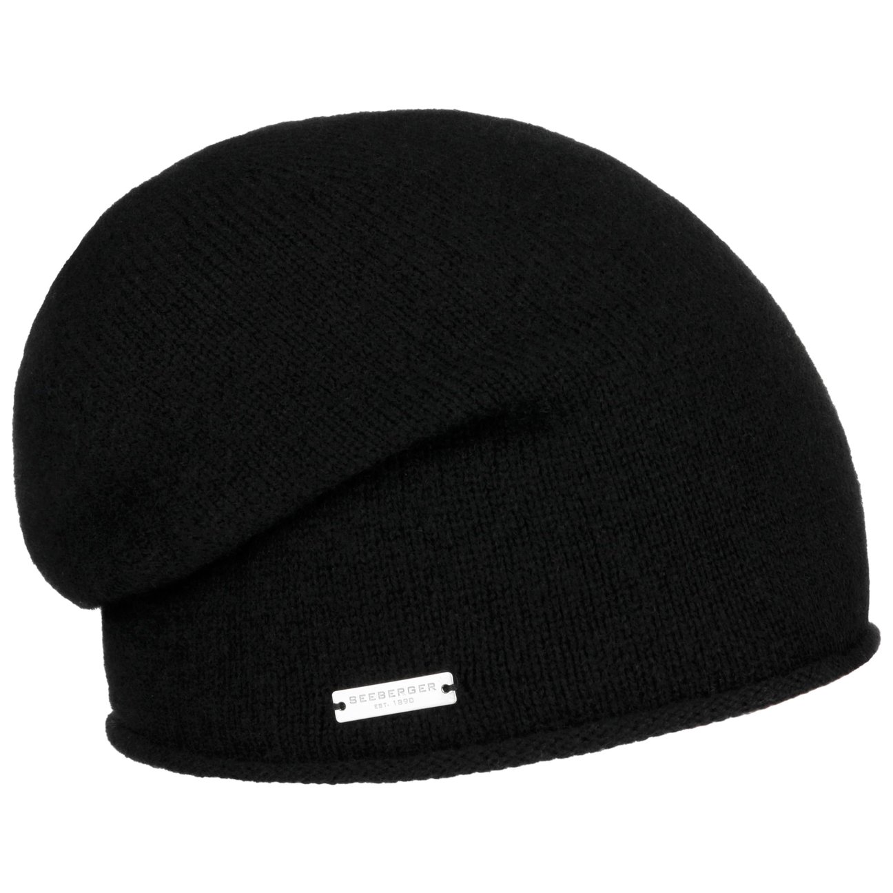 Seeberger Women's Black Rolled Edge Cashmere Beanie By