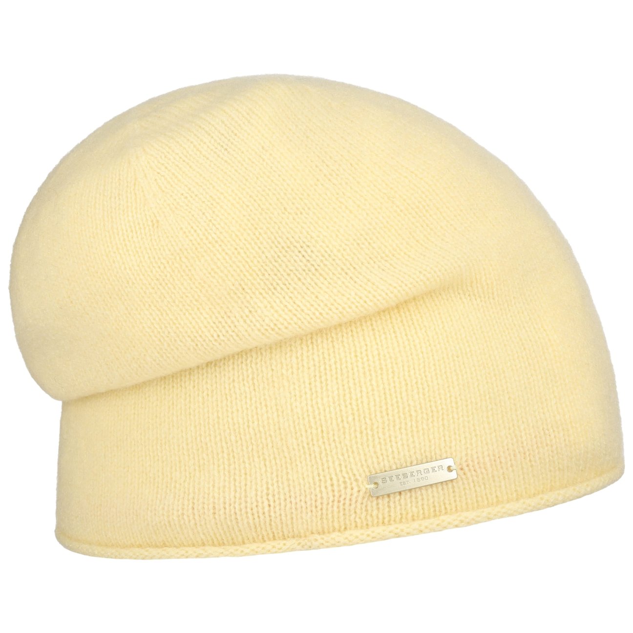 Seeberger Women's Pastel Yellow Rolled Edge Cashmere Beanie By
