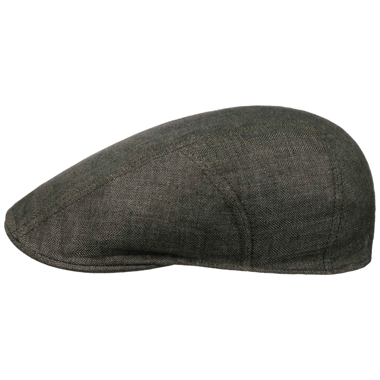 Stetson Unisex Darkolive Herringbone Linen Flat Cap By