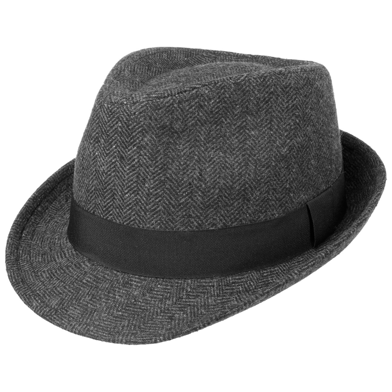 Lipodo Men's Black-Grey Classic Herringbone Trilby Hat By