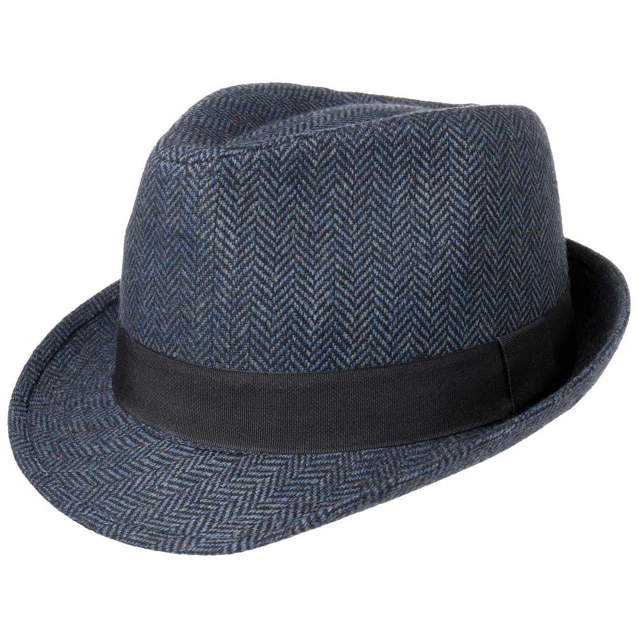 Lipodo Men's Black-Blue Classic Herringbone Trilby Hat By