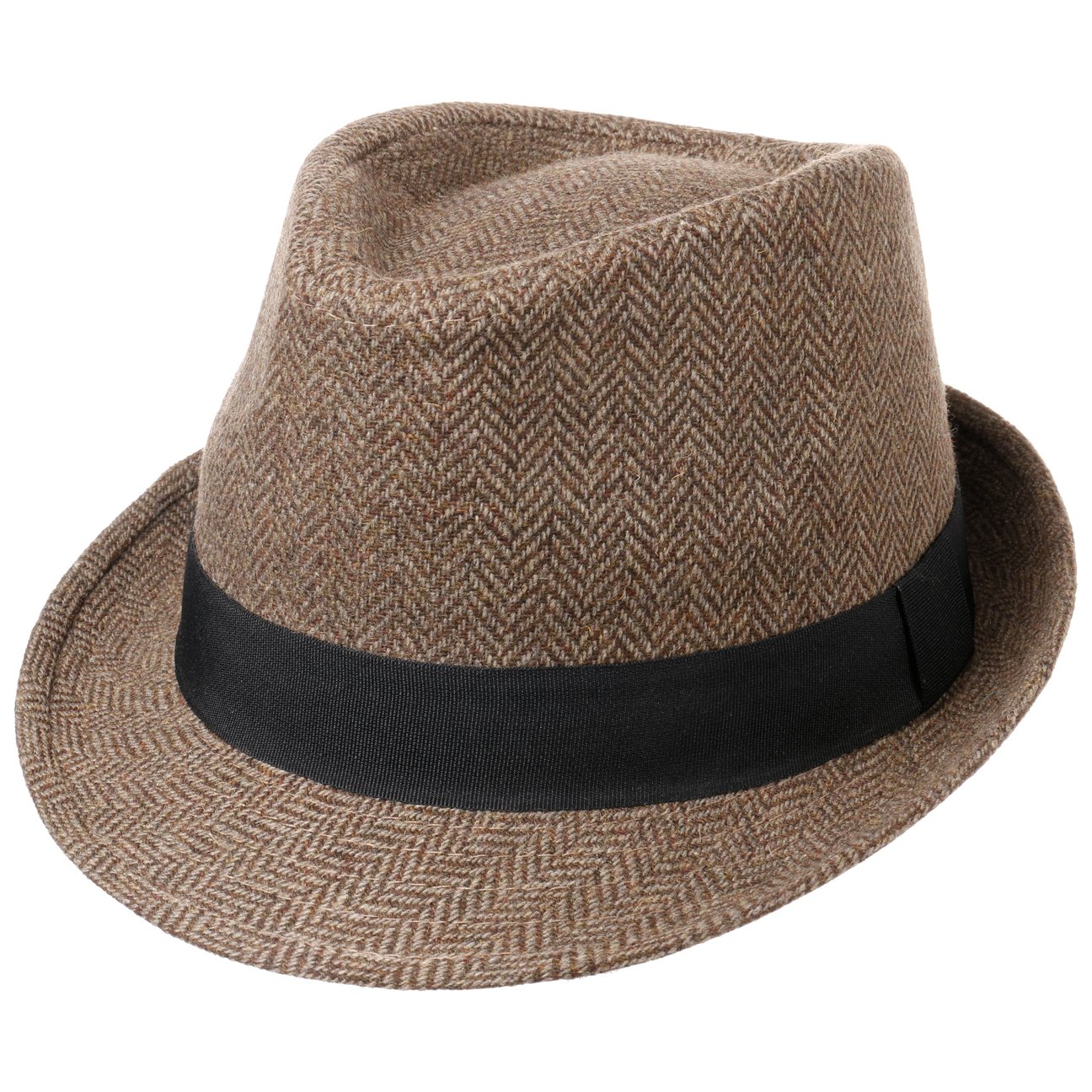 Lipodo Men's Brown-Beige Classic Herringbone Trilby Hat By