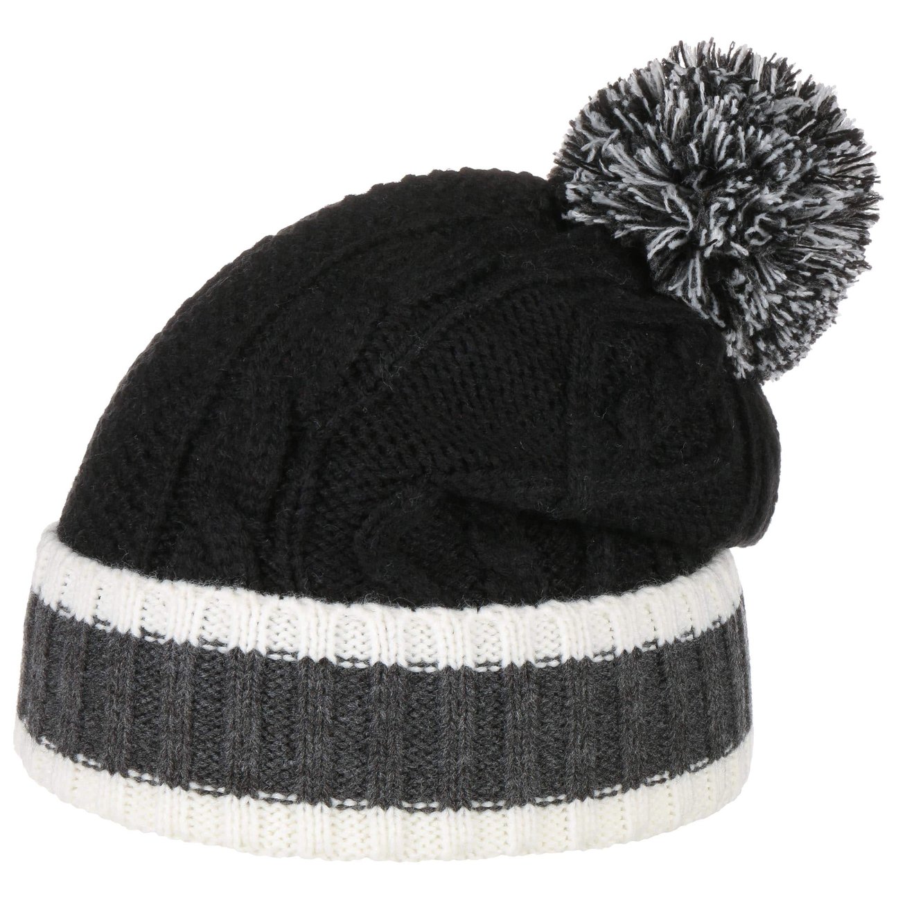 Lipodo Women's Black Tricolour Bobble Hat By