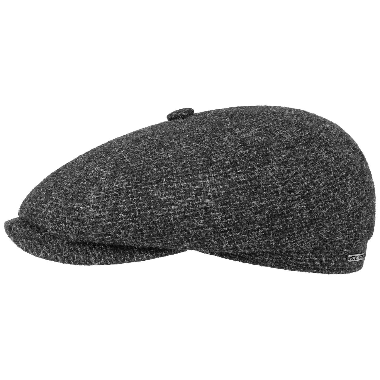 Stetson Anthracite Hatteras Shetland Wool Flat Cap By