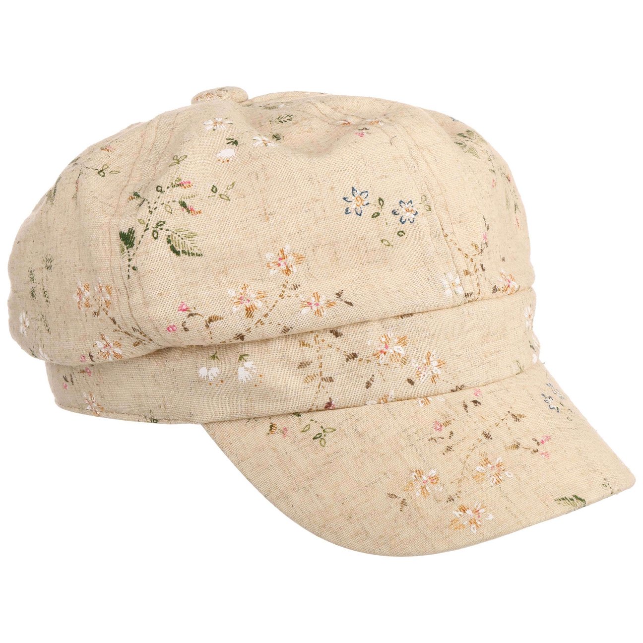 Lipodo Girls Beige Flowers Linen Newsboy Cap By