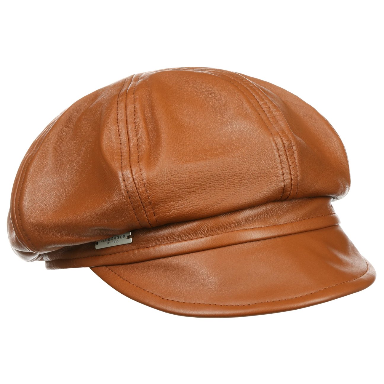 Seeberger Girls Cognac Leather Newsboy Cap By