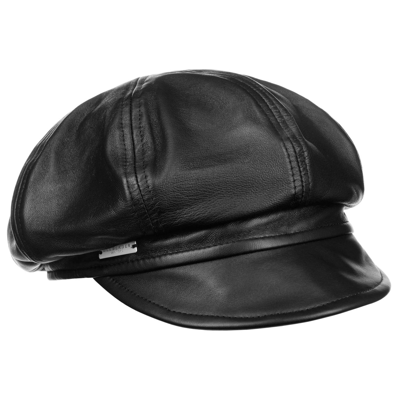 Seeberger Girls Black Leather Newsboy Cap By