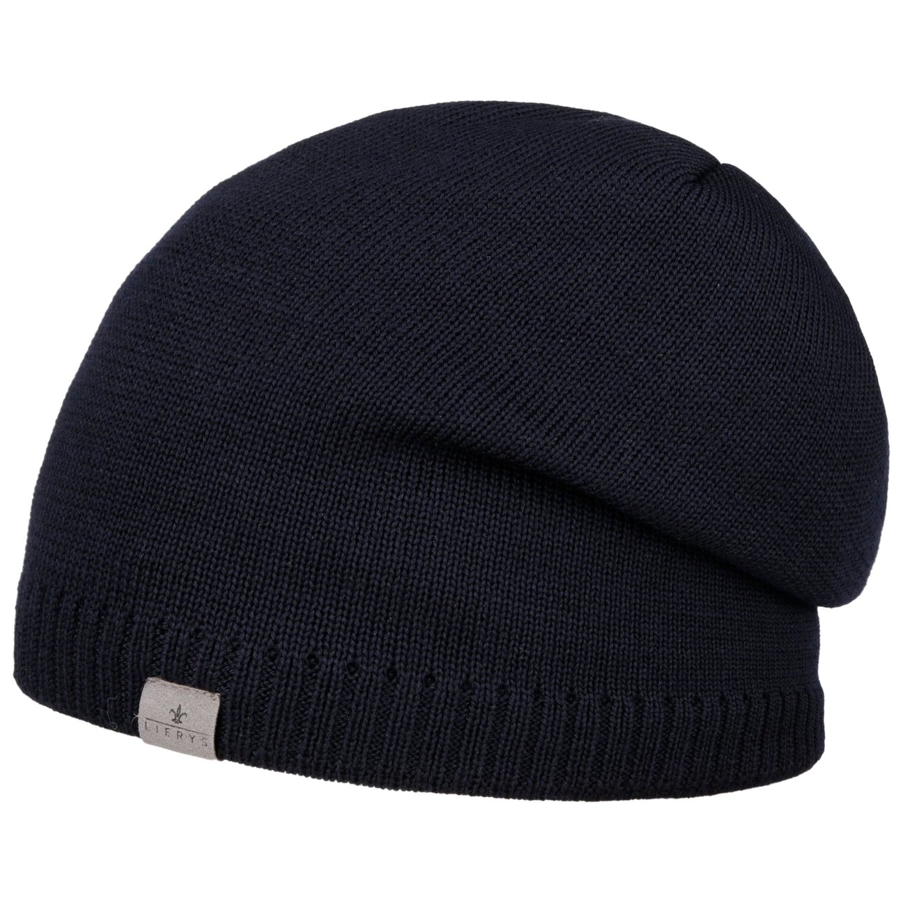 Lierys Women's Navy Fine Merino Classic Oversize Beanie Hat By