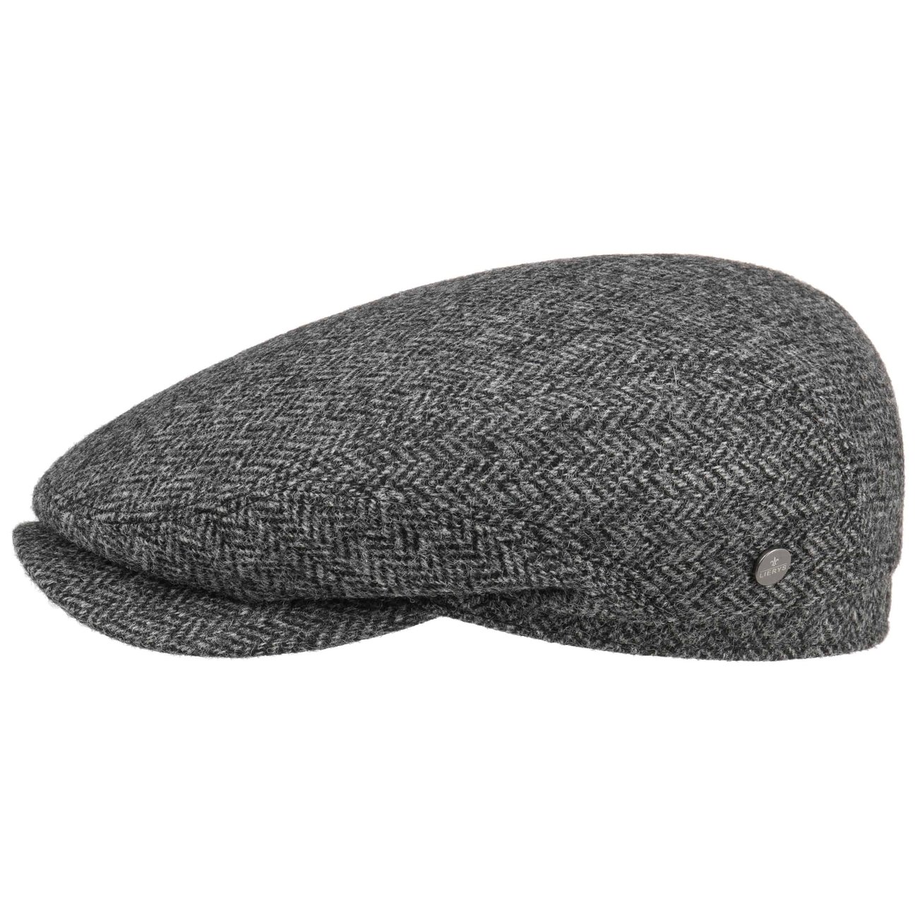 Lierys Men's Grey Crimson Wool Herringbone Flat Cap By