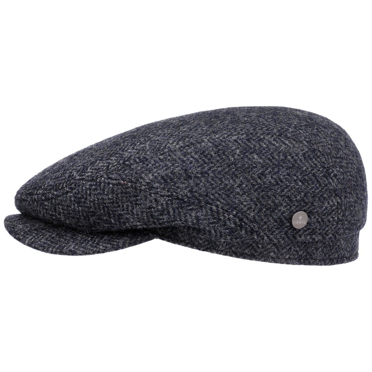Lierys Men's Navy Crimson Wool Herringbone Flat Cap By