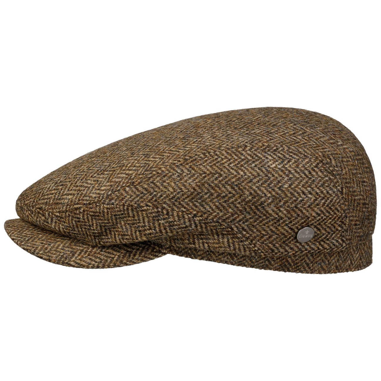 Lierys Men's Beige-Brown Crimson Wool Herringbone Flat Cap By