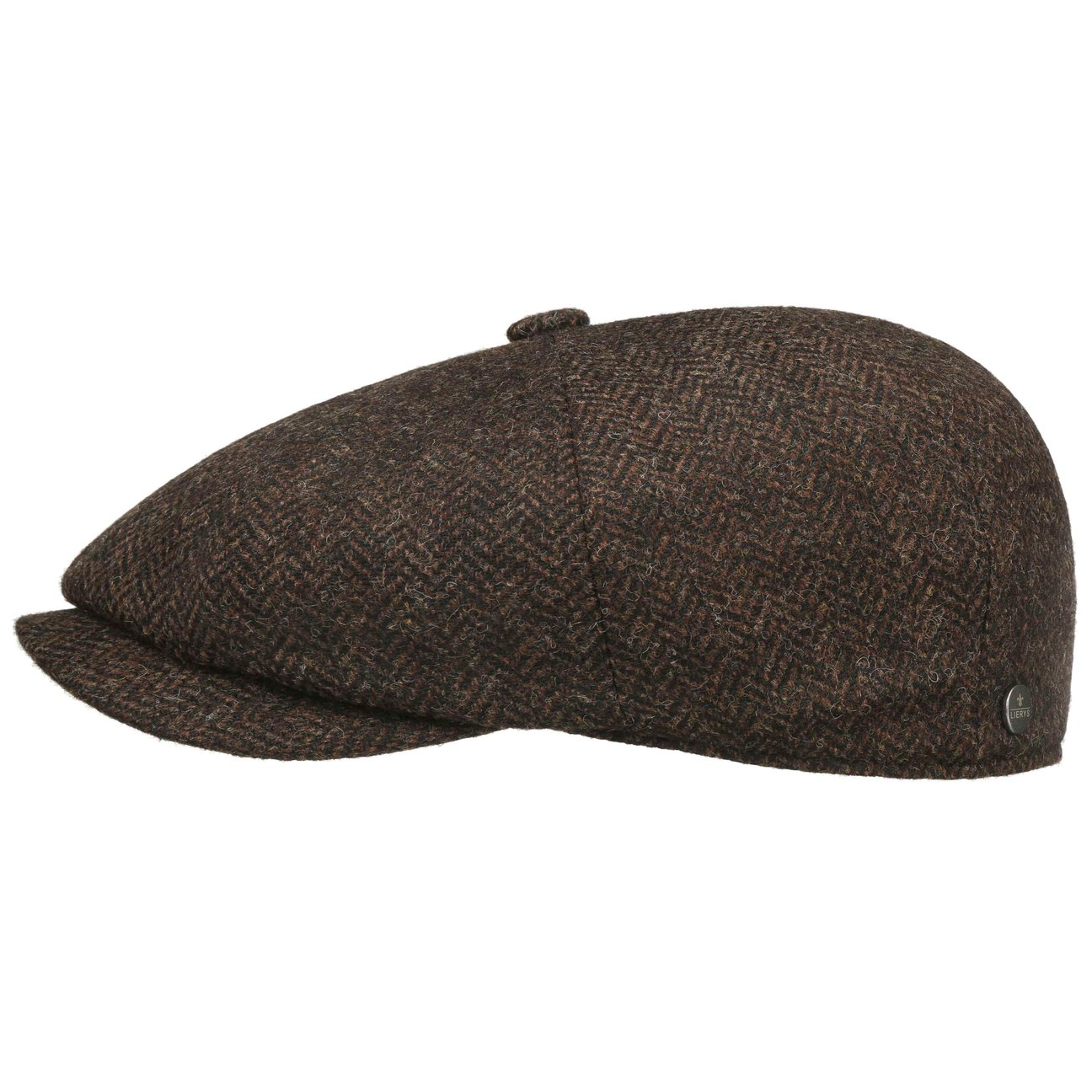 Lierys Men's Brown Carlsen Wool Herringbone Flat Cap By