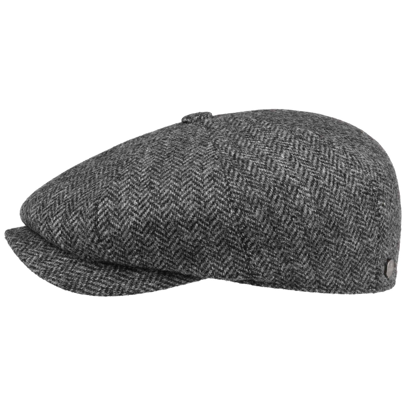 Lierys Men's Grey Carlsen Wool Herringbone Flat Cap By