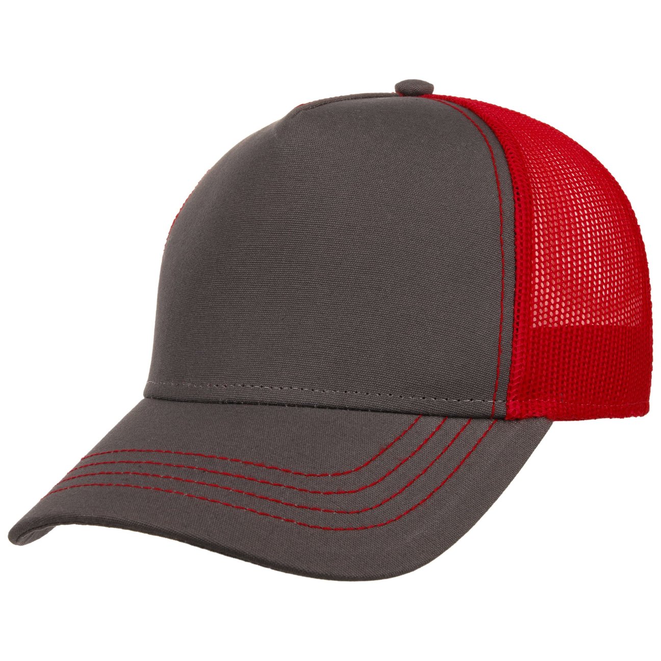 Hatshopping.co.uk Women's Grey-Red Rapper Canvas Trucker Cap