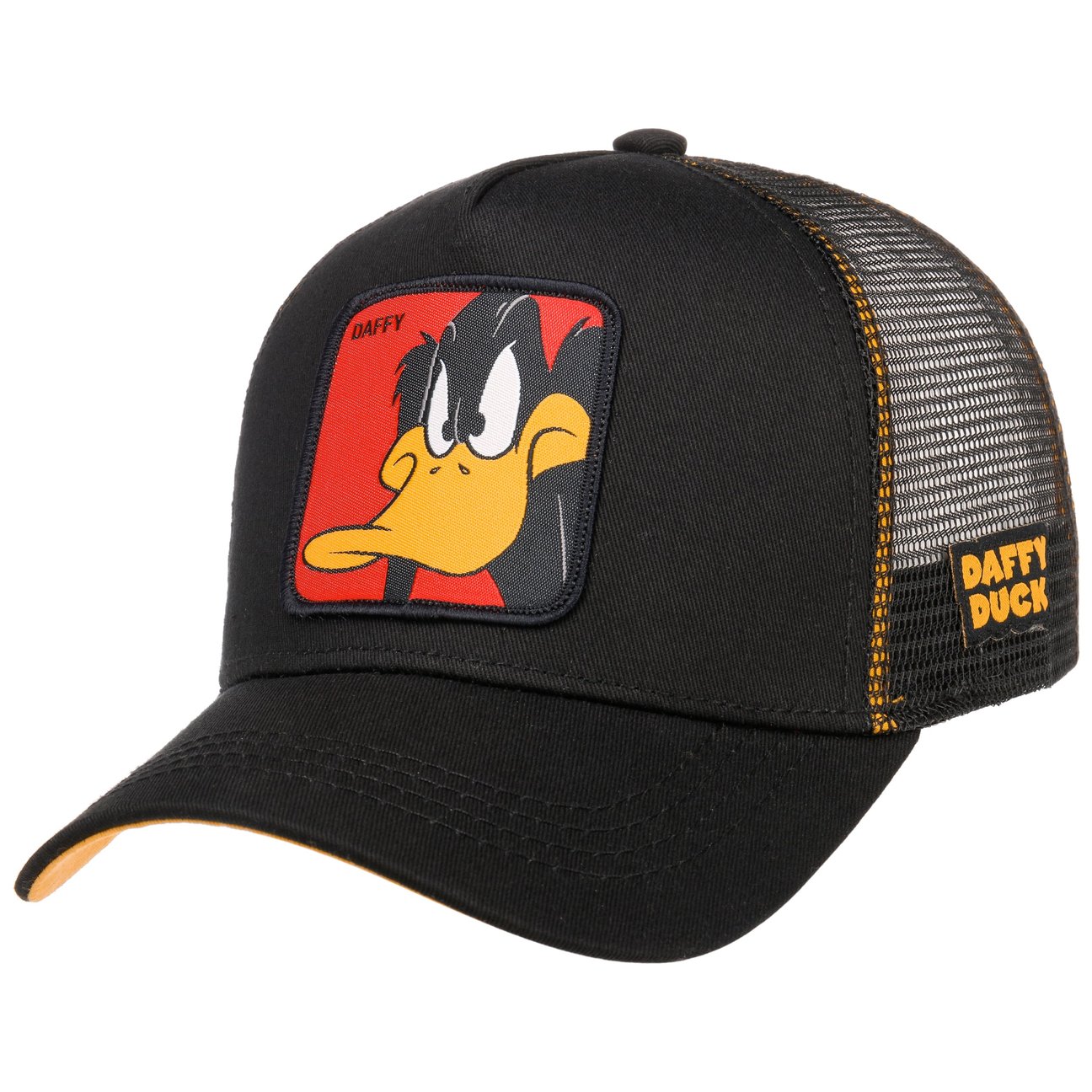 Capslab Women's Black Daffy Duck Logo Trucker Cap By