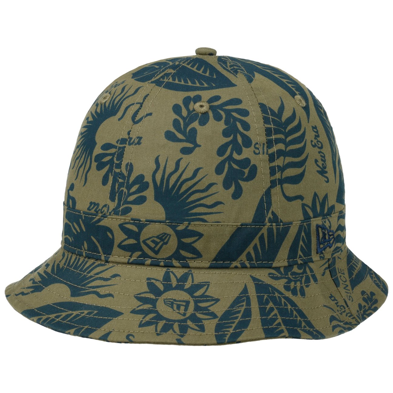 New Era Men's Olive Hibiscus Print Bucket Cotton Hat By
