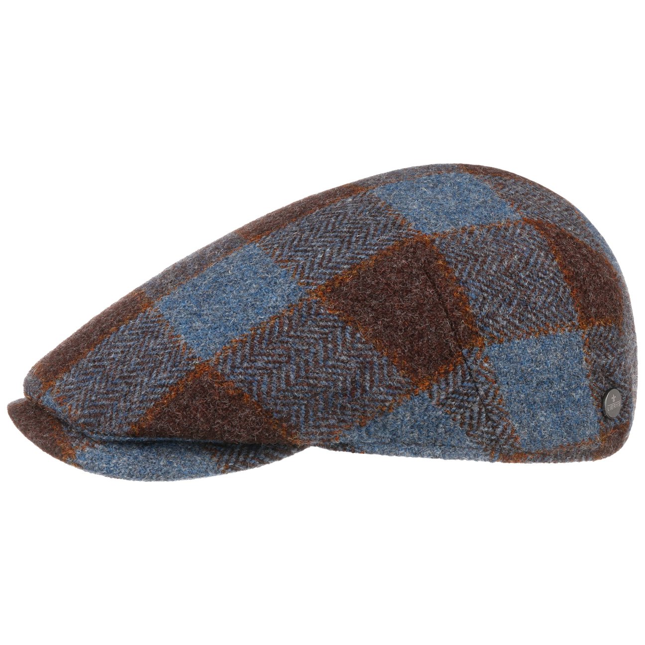 Lierys Men's Brown-Blue Capri Check Virgin Wool Flat Cap By