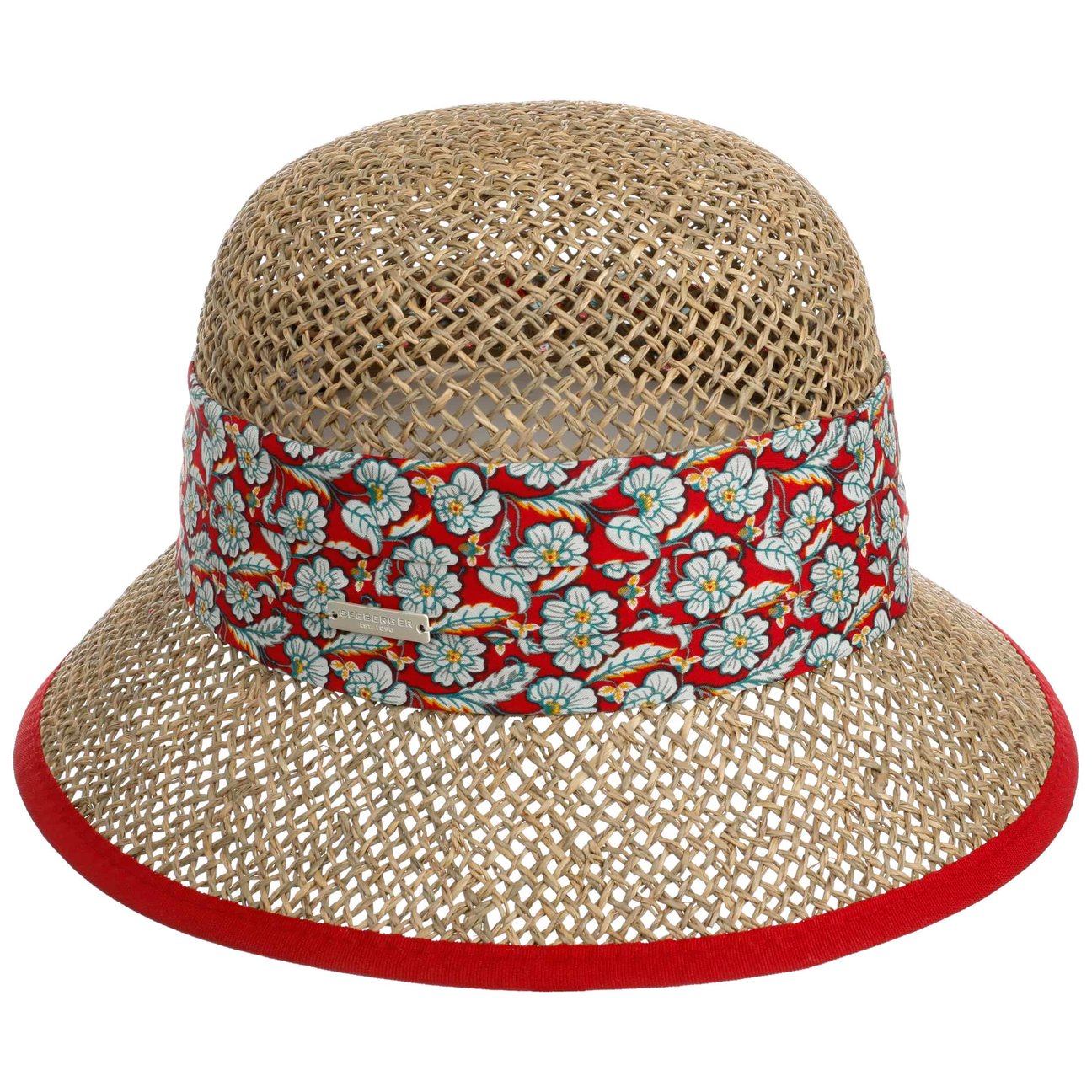 Seeberger Women's Nature-Red Mariva Flower Straw Cloche Hat By