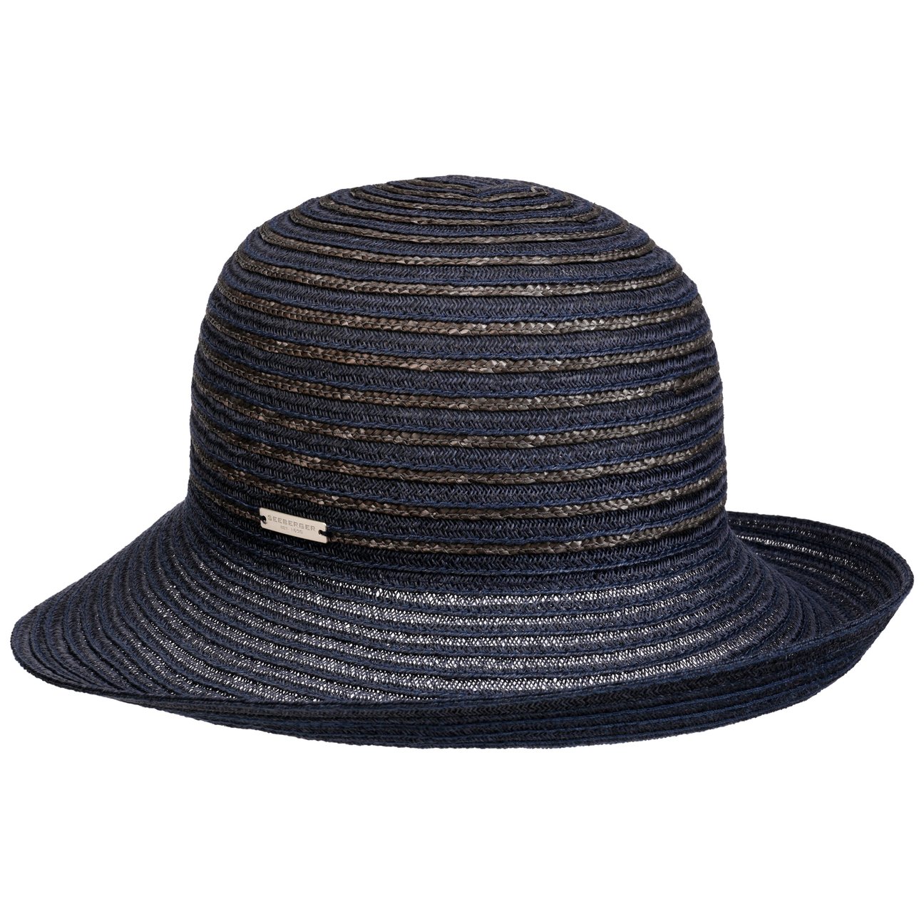 Seeberger Women's Blue-Navy Levia Braided Hat With Upward Brim By