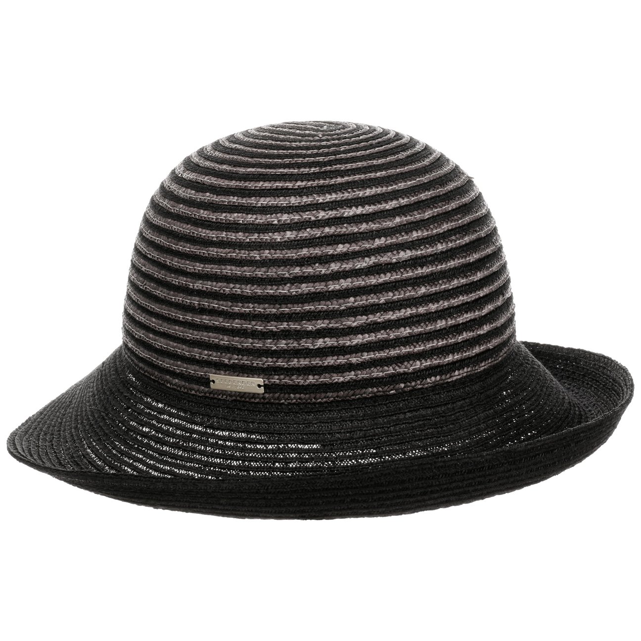 Seeberger Women's Black-Anthracite Levia Braided Hat With Upward Brim By