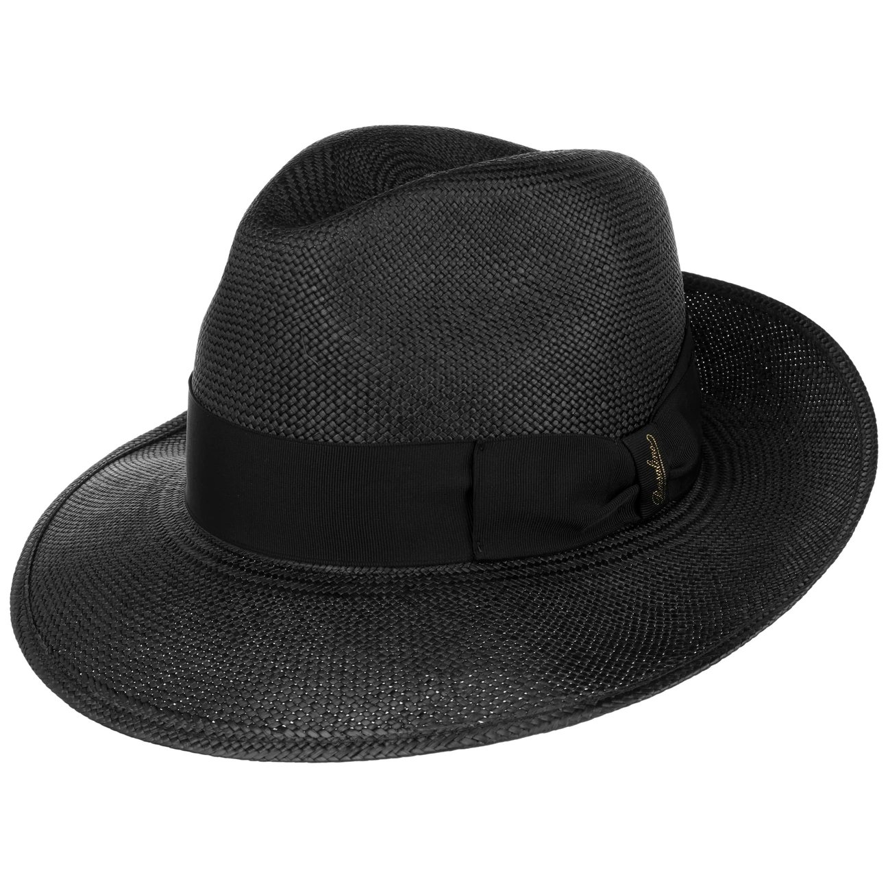 Borsalino Men's Black-Black Big Brim Fedora Straw Hat By