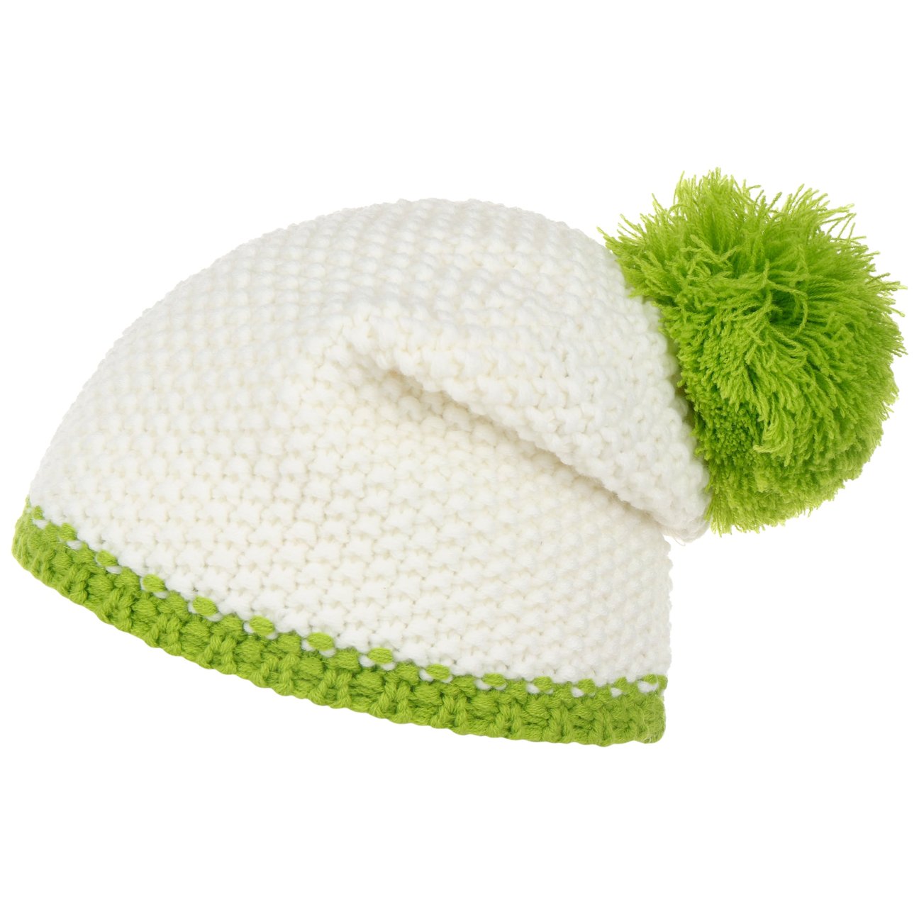 Hatshopping.co.uk Women's White-Green Twotone Pompom Hat