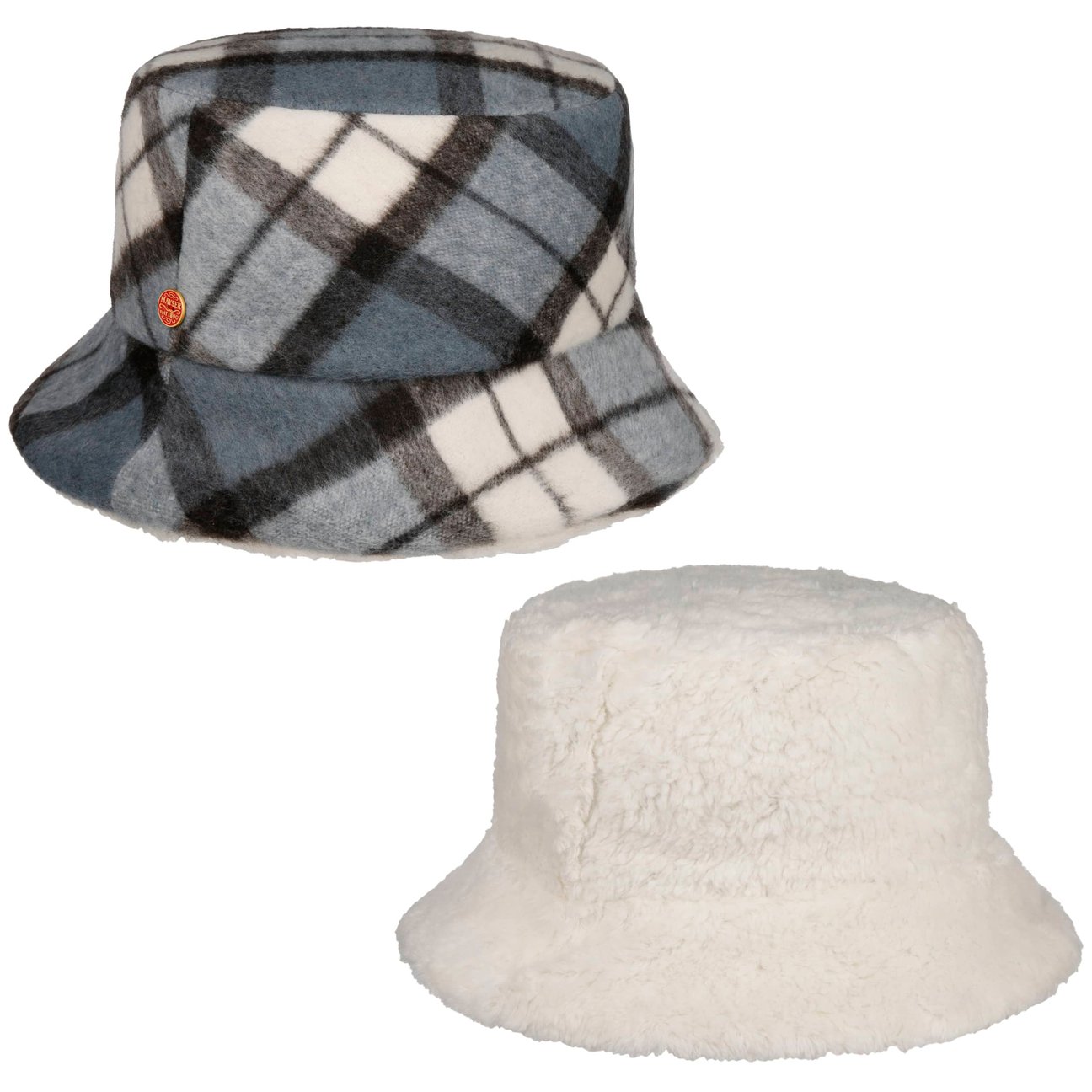 Mayser Women's Blue Doriet Check Bucket Reversible Hat By