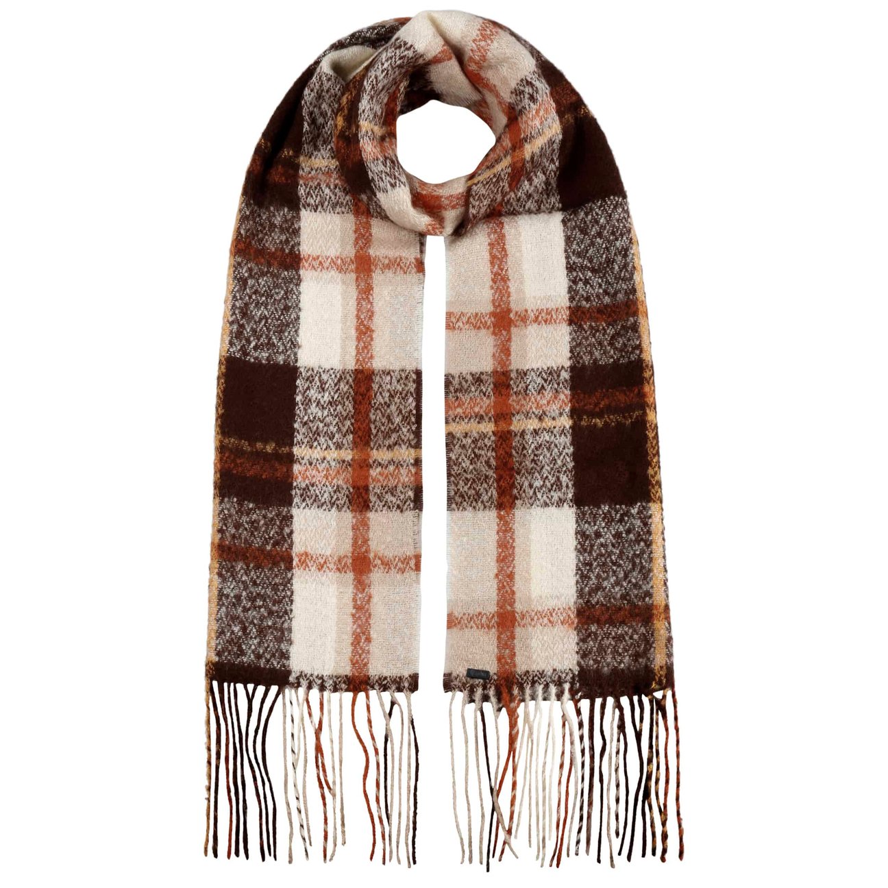 Lipodo Women's Rust Cashmink Check Fringed Scarf By