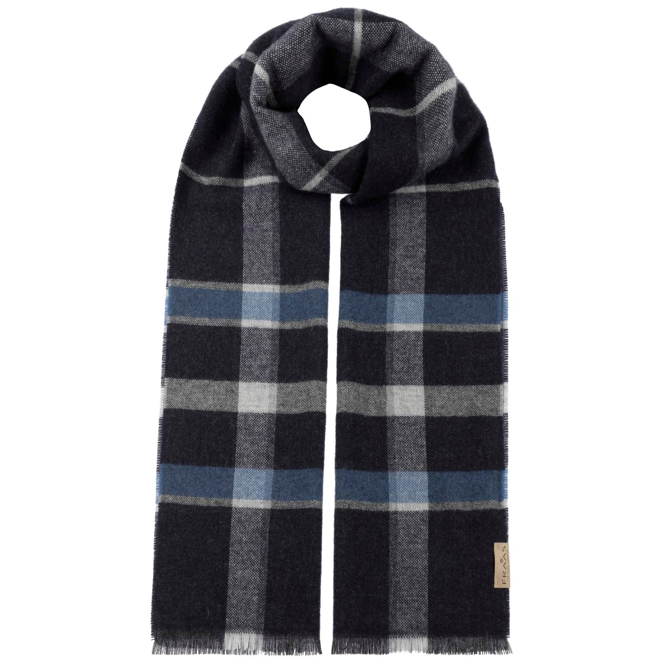 Fraas Women's Navy Check Cashmere Scarf By