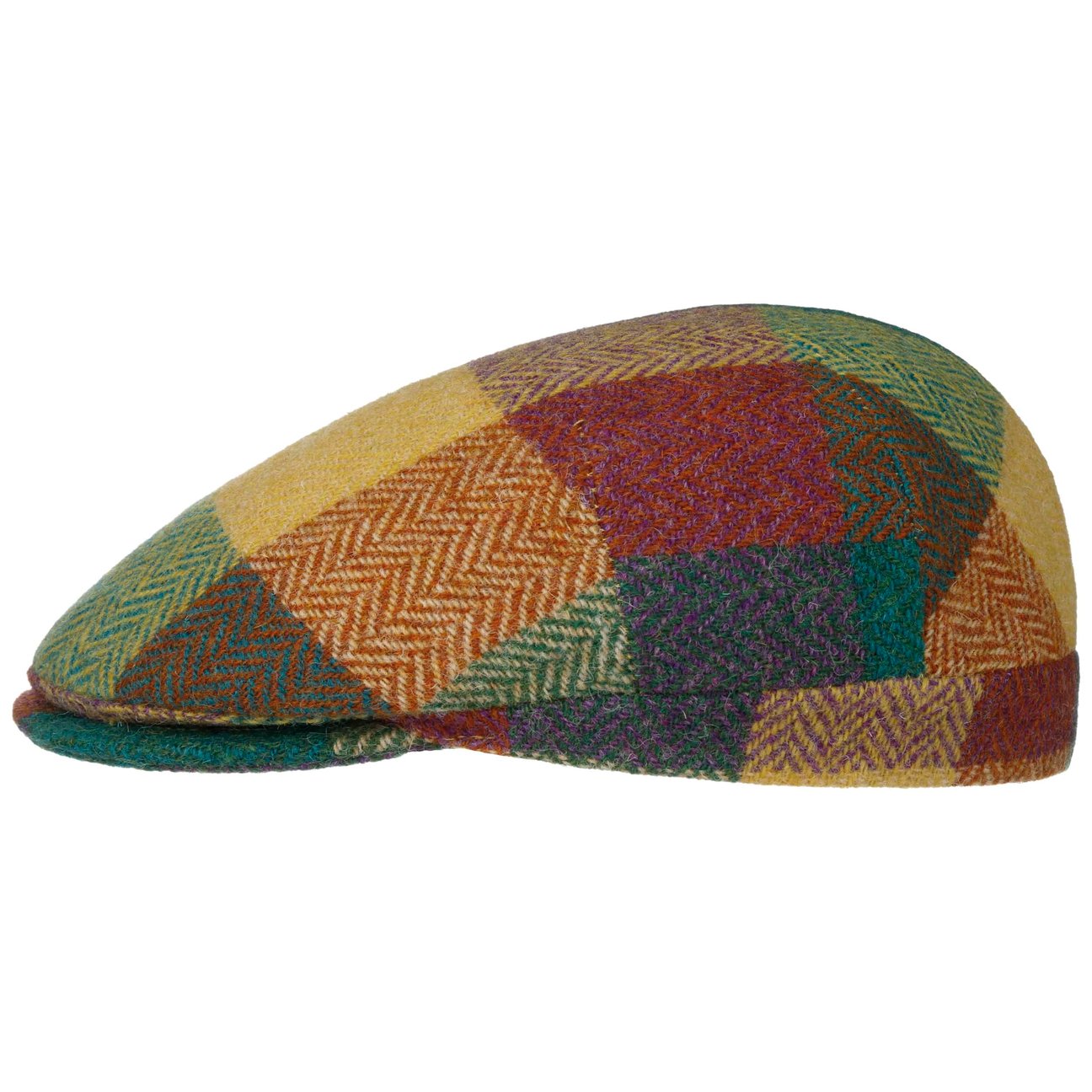 Hatshopping.co.uk Men's Green Herringbone Harris Tweed Colour Check Flat Cap