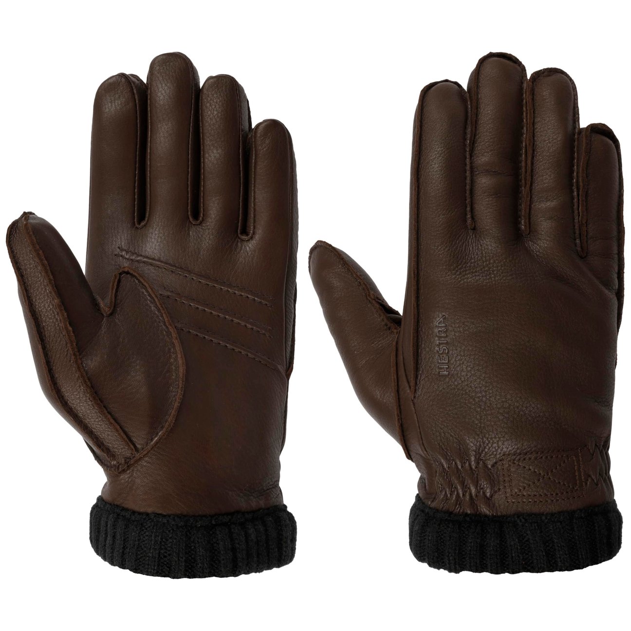 Hestra Dark Brown Deerskin Primaloft Rib Gloves By