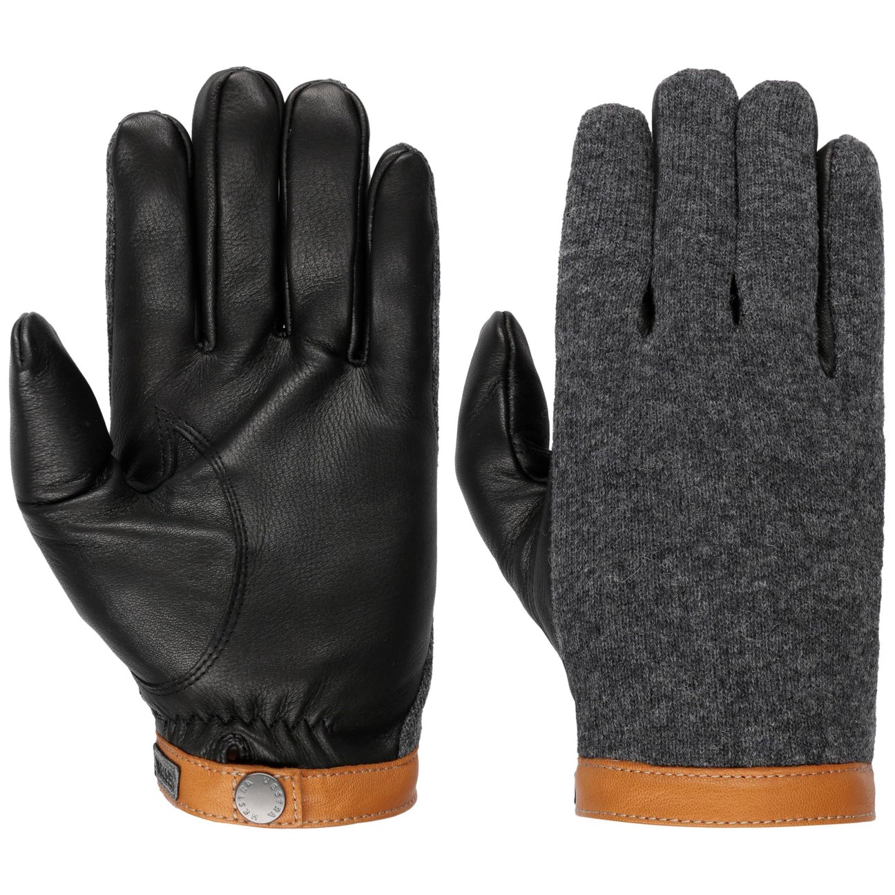 Hestra Black Deerskin Wool Tricot Gloves By