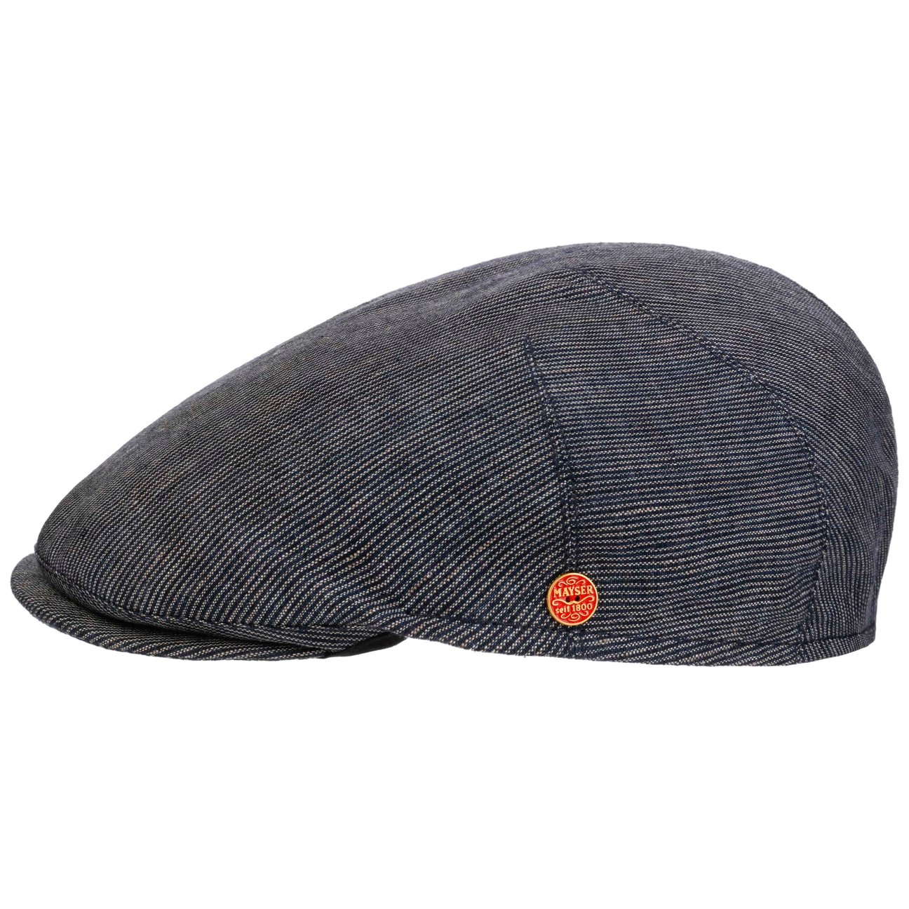 Mayser Blue Sidney Linen Stripes Flat Cap By
