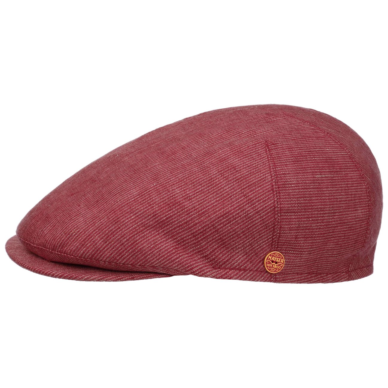 Mayser Red Sidney Linen Stripes Flat Cap By