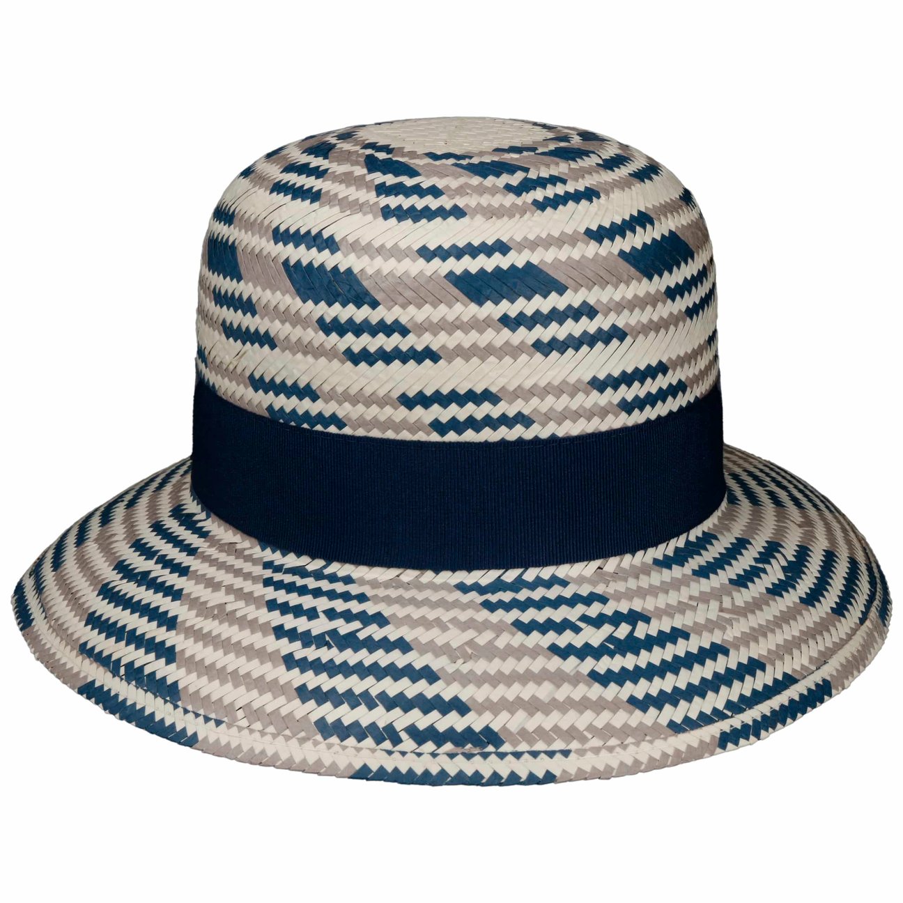 Lipodo Women's Blue-Grey Tricolour Straw Hat By