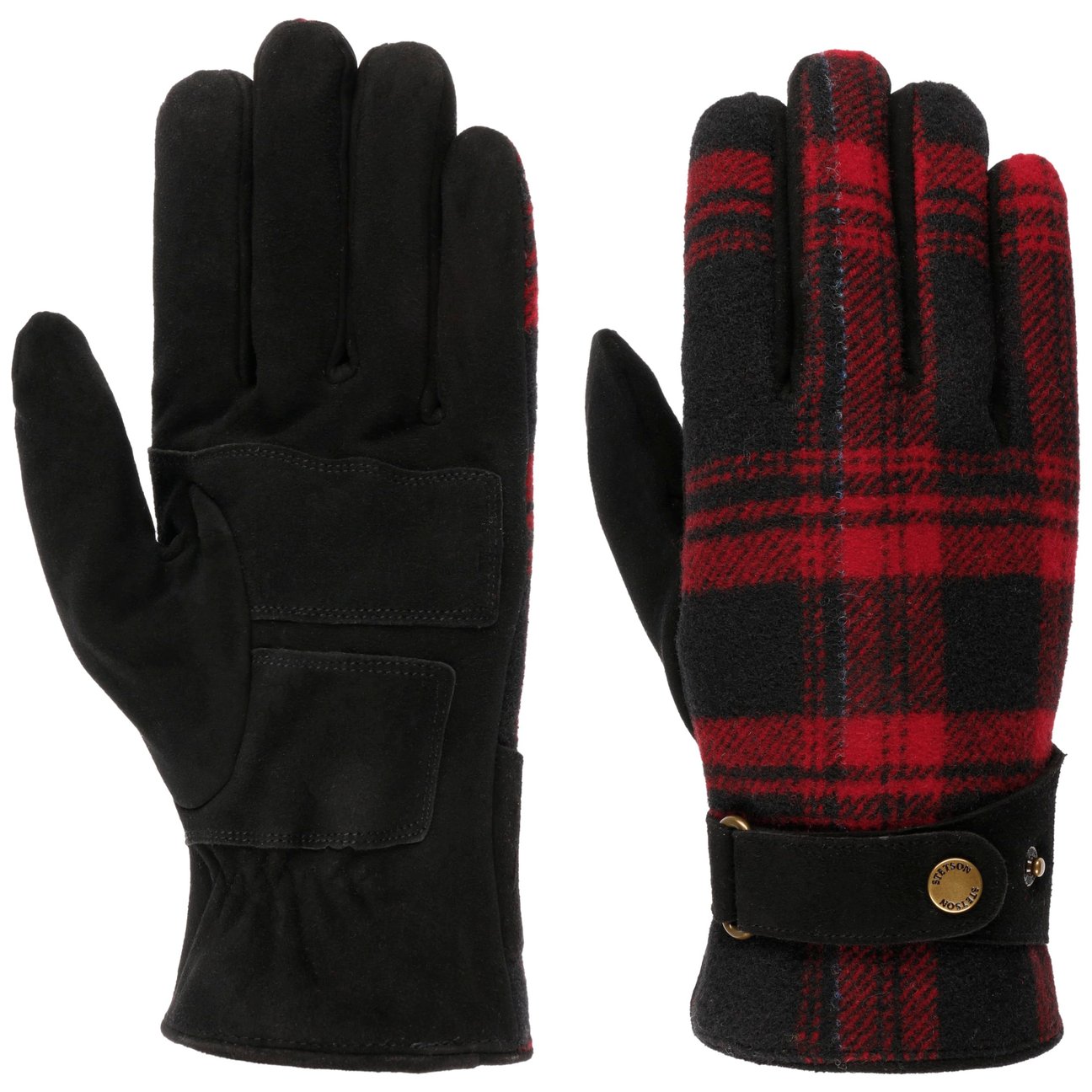 Stetson Women's Black-Red Goat Suede Woolen Check Gloves By