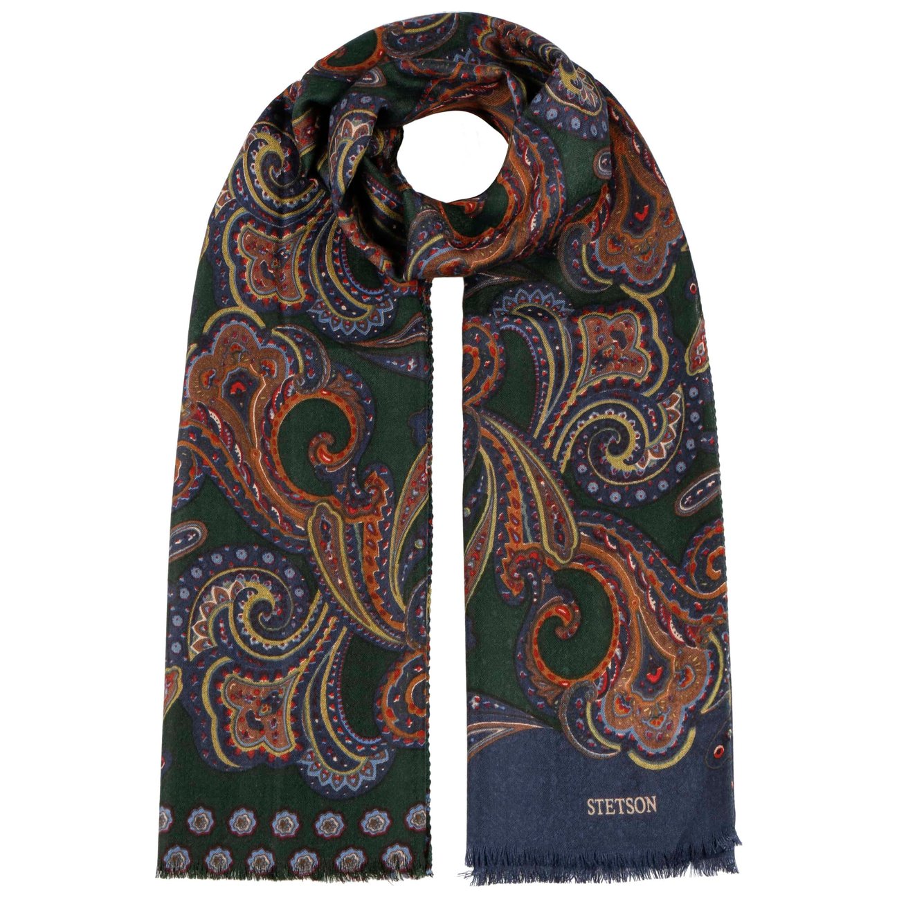 Stetson Women's Navy Multicolour Paisley Wool Scarf By