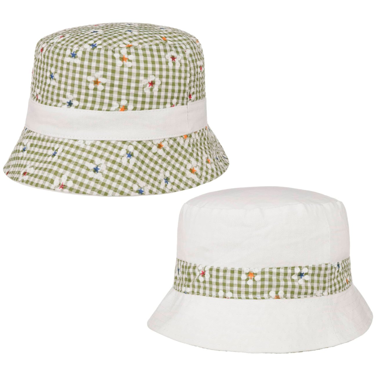 Mcburn Women's Olive Cotton Check Bucket Reversible Hat By