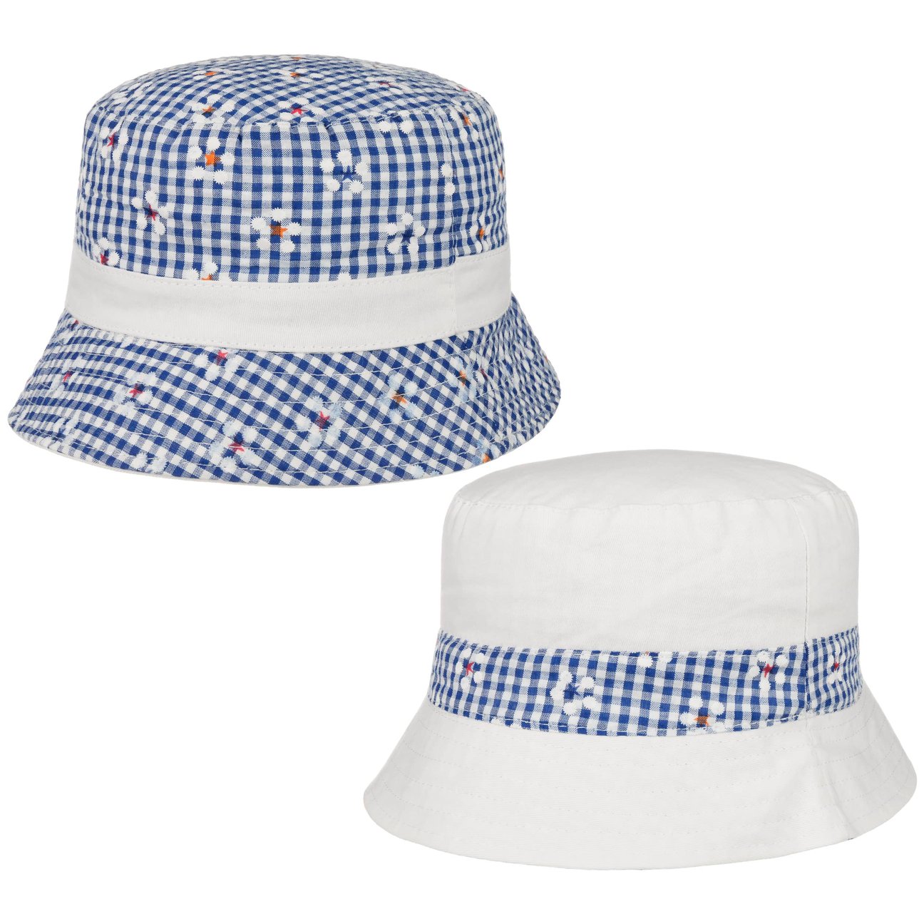 Mcburn Women's Navy Cotton Check Bucket Reversible Hat By